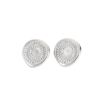 304 Stainless Steel Stud Earring Findings, Earring Setting for Enamel, with Ear Nuts and Loop, Oval with Sun, Stainless Steel Color, 15.5x15.5mm, Hole: 2mm, Pin: 0.7mm, Tray: 5mm