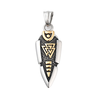 Titanium Steel Enamel Pendants, Spear of Viking Odin with Valknut Charm, Golden & Stainless Steel Color, 42x16.5x4mm, Hole: 7x5mm