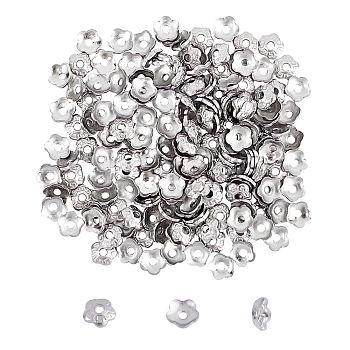 304 Stainless Steel Bead Caps, Flower, 5-Petal, Stainless Steel Color, 4x1.5mm, Hole: 1mm, 200pcs/box