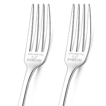 Globleland 1 Set 2Pcs 304 Stainless Steel Fork, Word, with 1Pc Coated Paper Cutlery Storage Box, Sun Pattern, 200x24mm