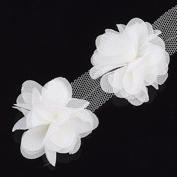 Organza Flower Ribbon, Costume Accessories, For Party Wedding Decoration and Earring Making, White, 50~60mm, about 10yard/bundle