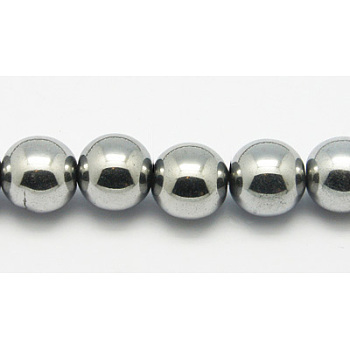 Non-Magnetic Synthetic Hematite Beads Strands, Grade A, Round, Platinum Plated, Size: about 12mm in diameter, hole: 1mm, about 35pcs/strand, 15.7 inch