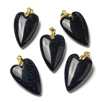 Synthetic Blue Goldstone Pendants, with Rack Plating Golden Plated Brass Findings, Long-Lasting Plated, Heart, 32~34x20x8mm, Hole: 4x4mm