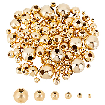 304 Stainless Steel Beads, Hollow Round, Golden, 3~8x2~7.5mm, Hole: 0.8~3mm, 210pcs/box