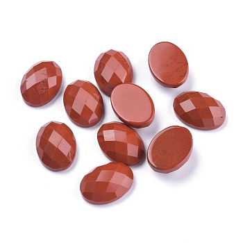 Natural Red Jasper Cabochons, Faceted, Oval, 18x13x6mm