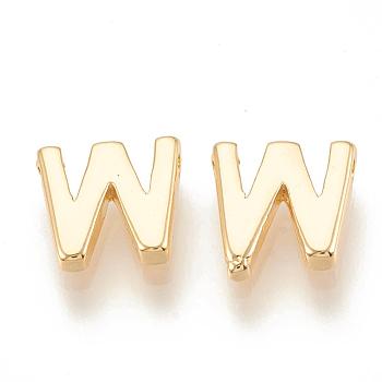 Brass Charms, Real 18K Gold Plated, Letter.W, 7~8.5x4~7.5x2mm, Hole: 1mm