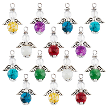 10Sets Glass Pendants, with Alloy Beads, 304 Stainless Steel Flat Head Pins, Bead Caps and  Acrylic Beads, Colorful, 23x16x8.5~9mm, Hole: 4mm