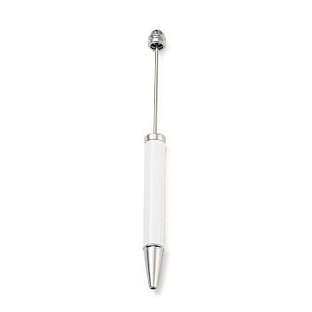 Plastic Ball-Point Pen, Beadable Pen, for DIY Personalized Pen with Jewelry Beads, White, 152x11mm