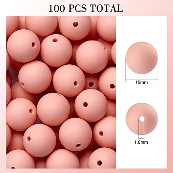 100Pcs Silicone Beads Round Rubber Bead 15MM Loose Spacer Beads for DIY Supplies Jewelry Keychain Making, Light Salmon, 15mm