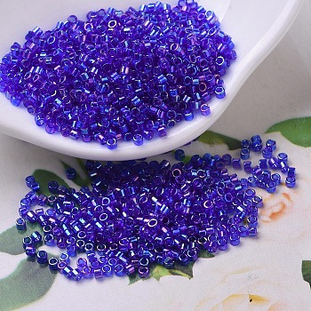 MIYUKI Delica Beads Small, Cylinder, Japanese Seed Beads, 15/0, (DBS0178) Transparent Cobalt AB, 1.1x1.3mm, Hole: 0.7mm, about 3500pcs/10g