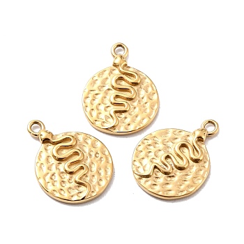 Ion Plating(IP) 316 Surgical Stainless Steel Pendants, Flat Round with Snake, Golden, 16x12x2mm, Hole: 1.4mm