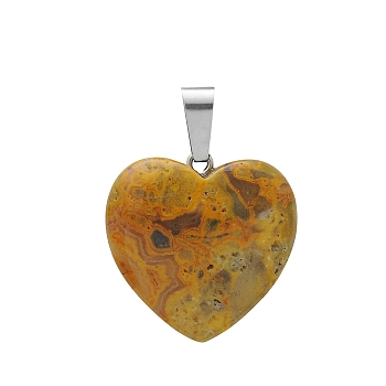 Natural Crazy Agate Charms, with Silver Tone Metal Findings, Heart, 16x6mm