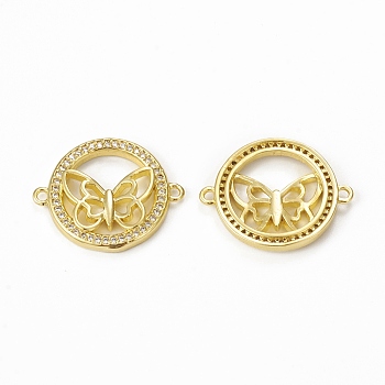 Brass Micro Pave Clear Cubic Zirconia Connector Charms, Ring Links with Butterfly, Golden, 18x22x2.5mm, Hole: 1.2mm