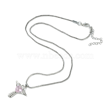 Cubic Zirconia Fairy with Heart Pendant Necklace with Box Chains(NJEW-C004-01D)-2