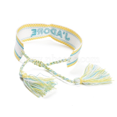 Word J'ADORE Polycotton(Polyester Cotton) Braided Bracelet with Tassel Charm(BJEW-F429-01)-3