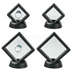4Pcs 2 Styles Plastic 3D Floating Frame Display Holder, Thin Flim Coin Suspension Display Boxes, Square, Black, 5.1~6.9x5.1~6.9x5.4cm, 2pcs/style(ODIS-FS0001-02B)