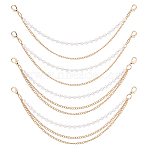 4Pcs 2 Styles Alloy & Imitation Pearl Three-layer Boot Strap Chains, with Lobster Claw Clasps, Golden, 265mm, 2pcs/style(AJEW-ME0003-09)