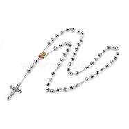 Alloy Pendant Necklaces, with Glass and 304 Stainless Steel Rolo Chains, Crucifix Cross, For Easter, Silver, 27.55 inch(70cm) (NJEW-JN02272-01)