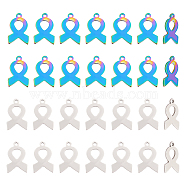 40Pcs 2 Colors 201 Stainless Steel Charms, Awareness Ribbon Charms, Mixed Color, 14x9x1mm, Hole: 1.2mm, 20pcs/color(STAS-UN0043-90)