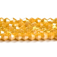 Opaque Solid Color Electroplate Glass Beads Strands, AB Color Plated, Faceted, Bicone, Gold, 4x4mm, Hole: 0.8mm, about 87~98pcs/strand, 12.76~14.61 inch(32.4~37.1cm)(GLAA-F029-P4mm-A04)