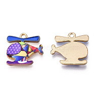 Printed Alloy Pendants, Cadmium Free & Nickel Free & Lead Free, Light Gold, Helicopter Charm, Dark Violet, 17.5x18.5x2mm, Hole: 1.8mm(PALLOY-T083-07-06)