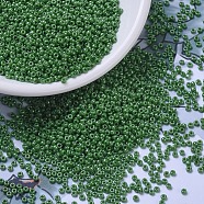 MIYUKI Round Rocailles Beads, Japanese Seed Beads, 11/0, (RR431) Opaque Green Luster, 2x1.3mm, Hole: 0.8mm, about 50000pcs/pound(SEED-G007-RR0431)