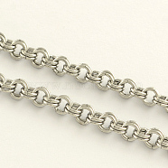 304 Stainless Steel Double Link Rolo Chains, with Spool, for Necklace Making, Unwelded, Stainless Steel Color, 4x0.7mm, about 82.02 Feet(25m)/roll(CHS-R009-07)