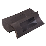 Kraft Paper Pillow Candy Box, for Wedding Favors Baby Shower Birthday Party Supplies, with Clear Window, Black, 16x7.8x2.5cm, Unfold: 18.5x7.8x0.15cm(CON-CJ0001-11A)