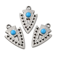 304 Stainless Steel Pendants, Dart Charms, with Synthetic Turquoise, Stainless Steel Color, 25x15x4mm, Hole: 2.5mm(STAS-R122-04P)