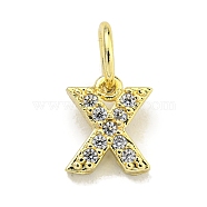 Letter Brass Micro Pave Clear Cubic Zirconia Pendants, Jump Ring, Real 18K Gold Plated, Letter X, 7.5x6x2mm, Jump Ring: 5x0.9mm, Hole: 3.5mm(KK-K354-06G-X)