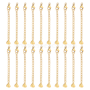 20Pcs 304 Stainless Steel Curb Chain Extender, End Chains with Lobster Claw Clasps and Heart Chain Tabs, Real 18K Gold Plated, 75mm(STAS-UN0051-99)