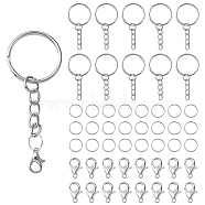 20Pcs Iron Split Key Rings, with Curb Chains, Keychain Clasp Findings, with 60Pcs Iron Open Jump Rings and 20Pcs Zinc Alloy Lobster Claw Clasps, Platinum, 25x2mm(IFIN-YW0003-40)