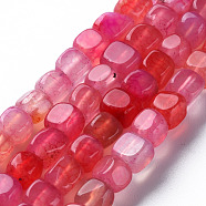 Natural Agate Beads Strands, Dyed & Heated, Cube, Cerise, 5~8x4~8x4~6mm, Hole: 1.2mm, about 50pcs/strand, 14.76 inch(37.5cm)(G-N326-99A)
