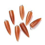 Natural Red Aventurine Pendants, with Platinum Brass Findings, Bullet, 32~35x10~11mm, Hole: 7X3mm(G-D040-01P-B08)