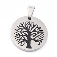 304 Stainless Steel Pendants, with Enamel, Polishing, Flat Round with Tree, Stainless Steel Color, 25x3mm, Hole: 7.5x5mm(STAS-Z027-02F-P)