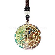 Orgonite Chakra Natural & Synthetic Mixed Stone Pendant Necklaces, Nylon Thread Necklace for Women, Flat Round, Compass, 25.59 inch(65cm)(PZ4674-15)