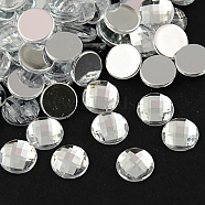 Taiwan Acrylic Rhinestone Cabochons, Flat Back and Faceted, Half Round/Dome, Silver Color Plated, 20x6mm(ACRT-M005-20mm-02)