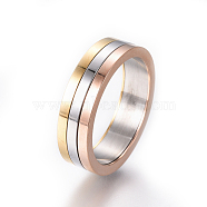 Simple Fashion 304 Stainless Steel Rings, Rose Gold and Platinum as well as Gold, Mixed Color, Size: 6~12, 16~22mm(RJEW-K228-07M)