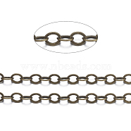 Brass Flat Oval Cable Chains, Soldered, Cadmium Free & Nickel Free & Lead Free, Antique Bronze, 3.5x2.5x0.45mm(X-CHC029Y-AB)