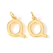 Brass Charms, with Jump Rings, Letter, Real 18K Gold Plated, Letter.Q, Q: 10.5x8x1mm, Hole: 2.5mm(KK-I672-01Q-G)
