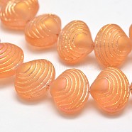 Frosted Electroplate Glass Shell Beads Strands, Rainbow Plated, Sandy Brown, 12x14.5x10mm, Hole: 1mm, about 32pcs/strand, 16 inch(EGLA-M002-B07)