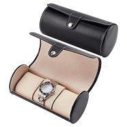 Column PU Leather Watch Boxes, Wristwatch Organizer Storage Case with Pillow, Black, 19.5x9.4cm, Inner Diameter: 18.1x7.8cm(CON-WH0094-07A)