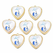 Resin Pendants, with Light Gold Plated Alloy, Cadmium Free & Nickel Free & Lead Free, Heart with Astronaut, White, 19.5x18x5mm, Hole: 1.4mm(PALLOY-N161-009-NR)