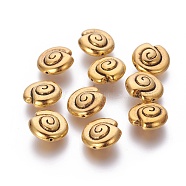 Tibetan Style Alloy Snail Shell Beads, Cadmium Free & Lead Free, Antique Golden, 14x13.5x7mm, Hole: 1mm, about 290pcs/1000g(TIBEB-5570-AG-LF)