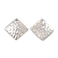 304 Stainless Steel Pendants, Textured, Rhombus Charm, Stainless Steel Color, 19.5x19.5x2mm, Hole: 1.2mm(STAS-A070-06P)