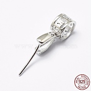 Rhodium Plated 925 Sterling Silver Micro Pave Cubic Zirconia Pendant Bails, Ice Pick & Pinch Bails, Column, Platinum, 12mm, Hole: 5mm, Pin: 0.6mm(STER-E053-24P)