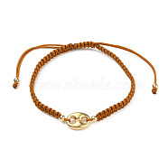 Adjustable Nylon Thread Braided Bead Bracelets, with Oval Alloy Links and Round Brass Beads, Golden, Chocolate, Inner Diameter: 2-1/4~3-3/4 inch(5.7~9.5cm)(BJEW-JB05548-02)