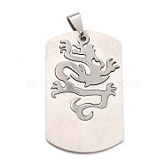 Titanium Steel Pendants, Split Dog Tag Pendant, Rectangle with Dragon, Stainless Steel Color & Silver Color Plated, 51x27x1.5mm, Hole: 6x4mm(STAS-P298-08P)