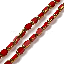 Electroplate Opaque Color Glass Beads Strands, Faceted, Oval, FireBrick, 7x4.5x3.5mm, Hole: 1mm, about 50pcs/strand, 12.99''(33cm)(X-EGLA-Q127-A01-02K)