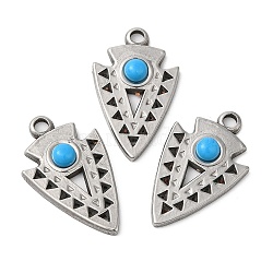 304 Stainless Steel Pendants, Arrowhead Charms, with Synthetic Turquoise, Stainless Steel Color, 25x15x4mm, Hole: 2.5mm(STAS-R122-04P)